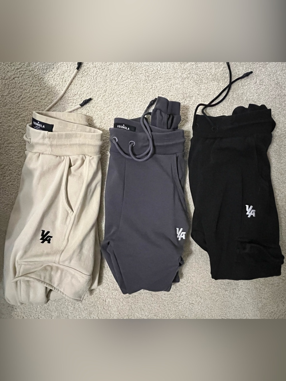 YoungLA Jogger Sweatpants with Logo. Set of 3.